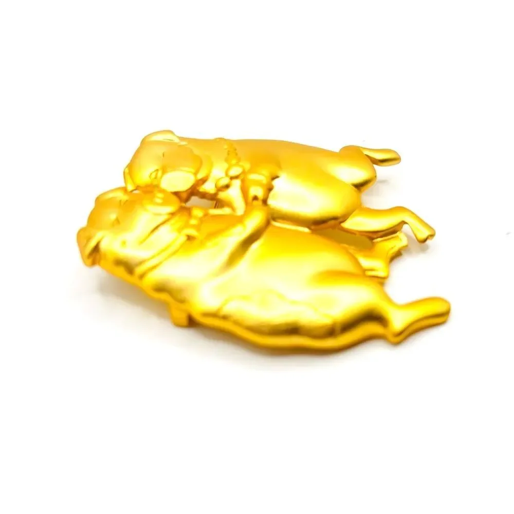 Gold Dancing Pig Brooch Pin